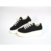 Black Platform Canvas Sneakers - Chunky Sole Lace-Up Shoes Minimalist Streetwear Trainers Size Eu 36 Uk 3 Us 5 | Etsy (US)