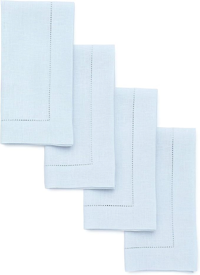 Solino Home Light Blue Linen Napkins 20 x 20 Inch – Set of 4, 100% Pure Linen Classic Hemstitch... | Amazon (US)