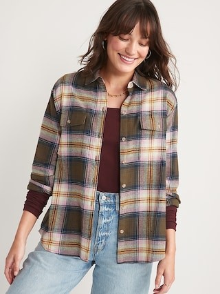 Long-Sleeve Plaid Flannel Boyfriend Tunic Shirt for Women | Old Navy (US)