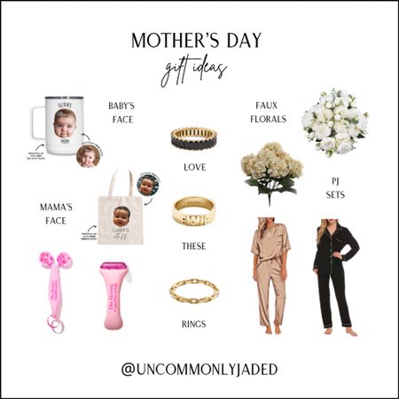 Mother’s Day gift ideas 💡 
+ personalized baby face travel mug/tote bag
+ ice rollers
+ personalized ring
+ faux florals
+ pj sets

#LTKbeauty #LTKbaby #LTKGiftGuide