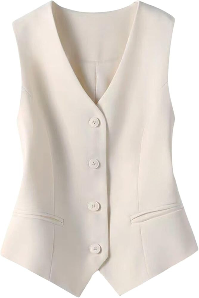 FindThy Women's Waistcoat Vest V Neck Button Down Fashion Dressy Blazer Jacket | Amazon (US)