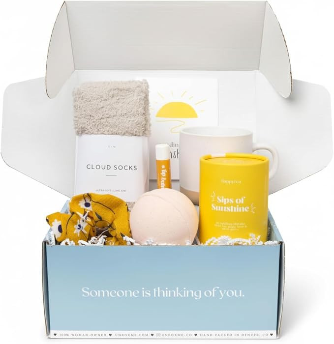 Unboxme Sunshine Spa Gift Basket for Women, Care Package with Tea, Mug, Bath Bomb, Socks, Self Ca... | Amazon (US)