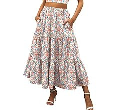 ANRABESS Women’s Summer Boho Elastic Waist Pleated A-Line Flowy Swing Tiered Long Beach Skirt D... | Amazon (US)