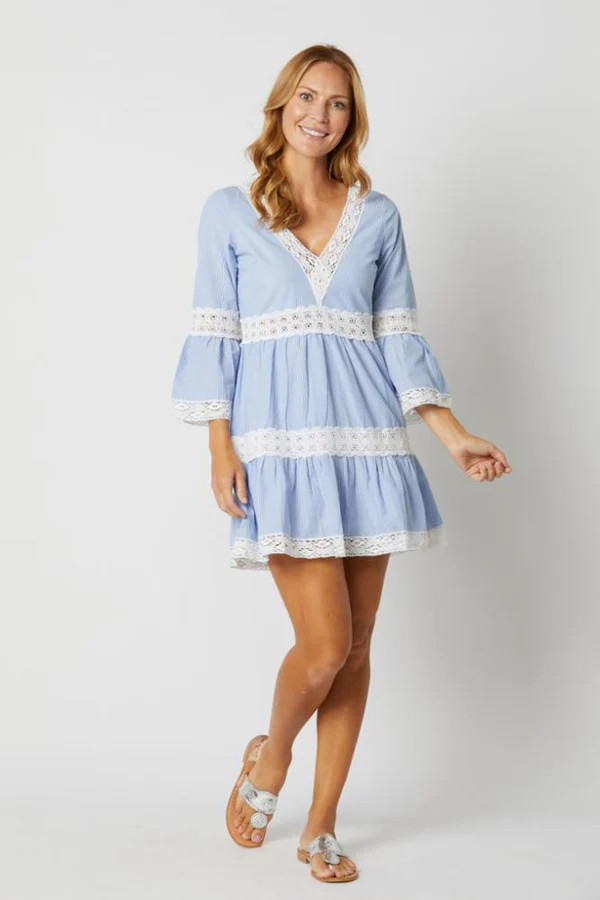 Stripe Shirting Bell Sleeve Dress | Sail to Sable