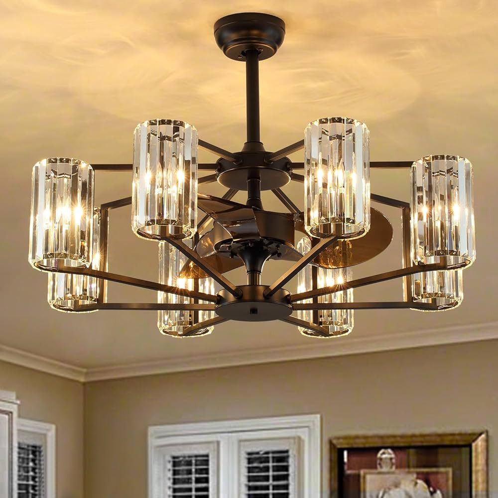 Moooni Crystal Chandelier Ceiling Fan Vintage Fandelier Flush Mounted Invisible for Bedroom Dinin... | Amazon (US)