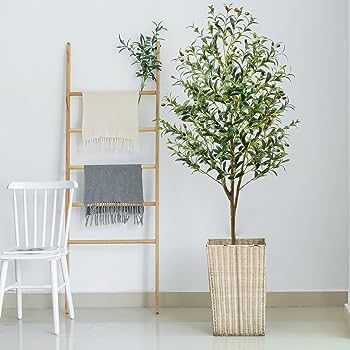 Guheake Artificial Olive Tree 6FT,Tall Faux Potted Olive Silk Tree with Large Faux Olive Branches... | Amazon (US)