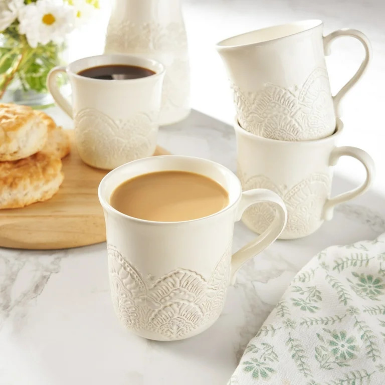 The Pioneer Woman Vintage Lace Ceramic Mug Set, Linen, 4-Pack | Walmart (US)
