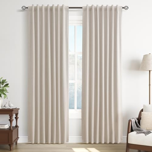 Guken 100% Blackout Linen Curtains for Bedroom Windows 63 Inch Length 2 Panels Set Natural Hook Belt Linen Textured Light Blocking Thermal Insulated Soundproof Curtains for Bedroom Nuersery 52x63 | Amazon (US)