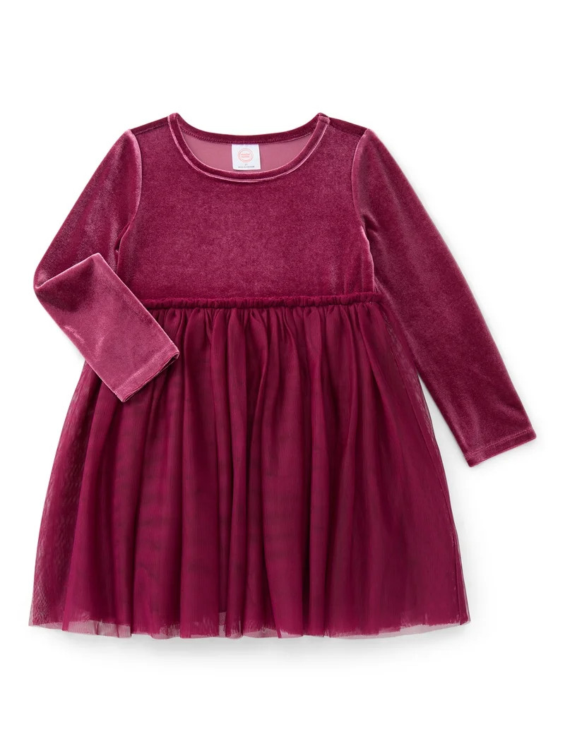 Wonder Nation Toddler Girls' Velour Tutu Dress with Long Sleeves, Sizes 12M- 5T | Walmart (US)