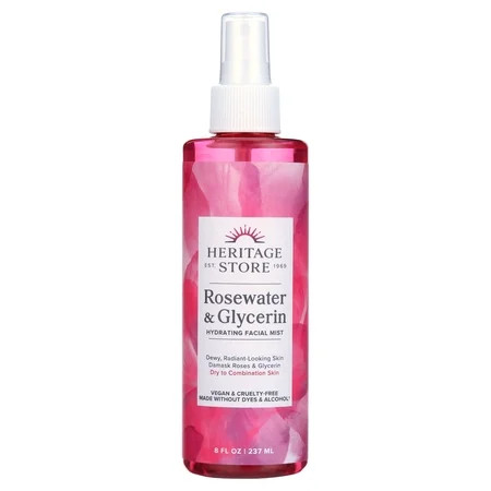 Heritage Store Rosewater & Glycerin Hydrating Facial Mist, for Dry Combination Skin Care, Rose Water Spray for Face with Vegetable Glycerine, Made Without Dyes or Alcohol, Vegan & Cruelty Free, 8oz | Walmart (US)