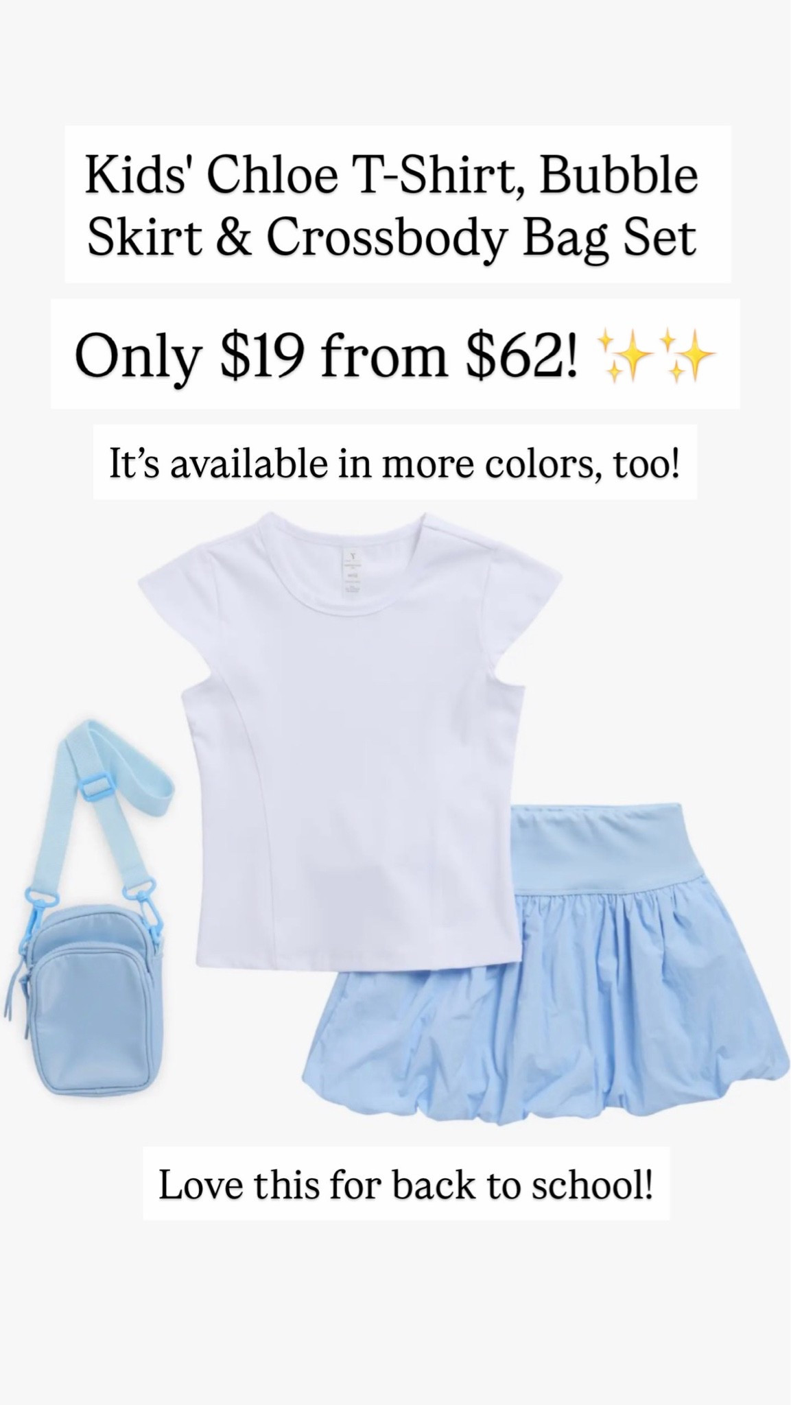 Kids' Chloe T-Shirt, Bubble Skirt & Crossbody Bag Set on sale for $19 from $62!!!

#LTKKids #LTKSaleAlert