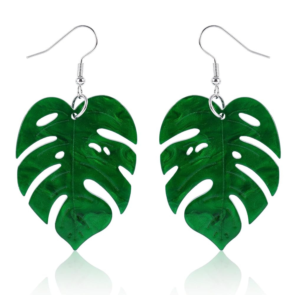 Monstera Earrings, 2.56x1.38in Acrylic Palm Leaf Plant Earrings for Women Monstera Leaf Drop Dang... | Amazon (US)