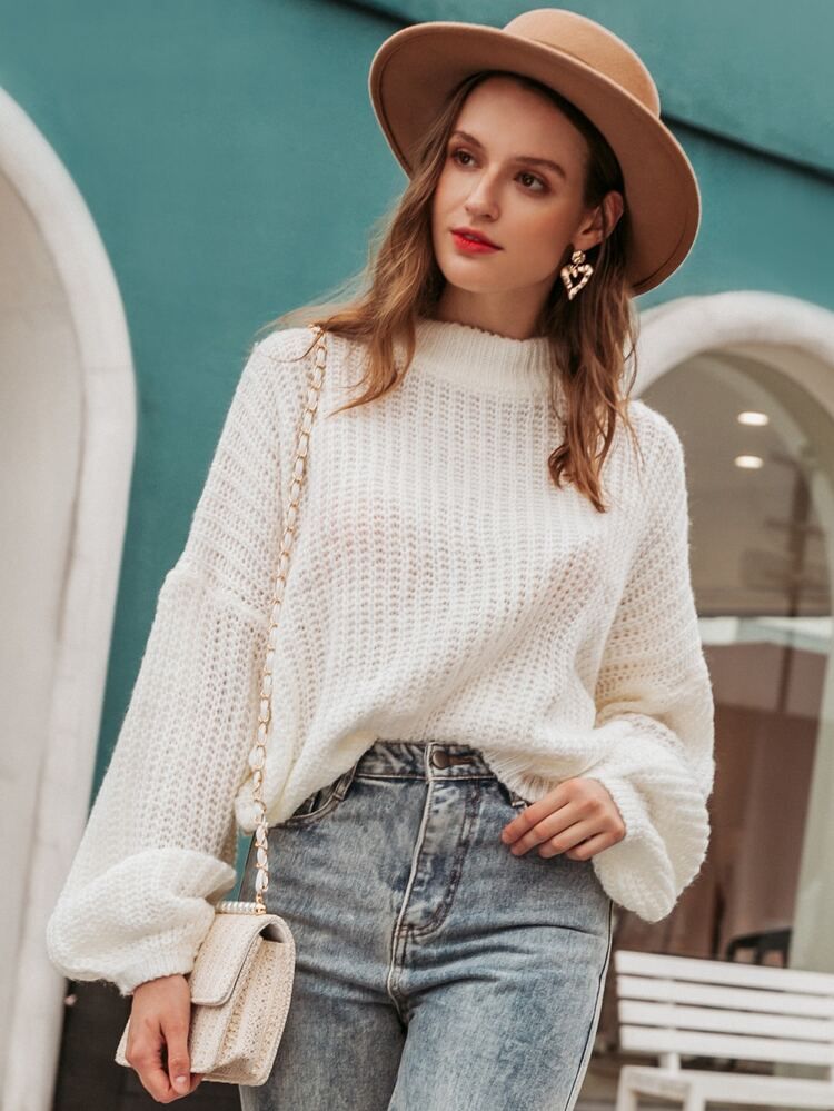 Simplee Drop Shoulder Ribbed Knit Sweater | SHEIN