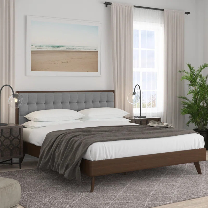 Abril Tufted Solid Wood and Upholstered Low Profile Platform Bed | Wayfair North America