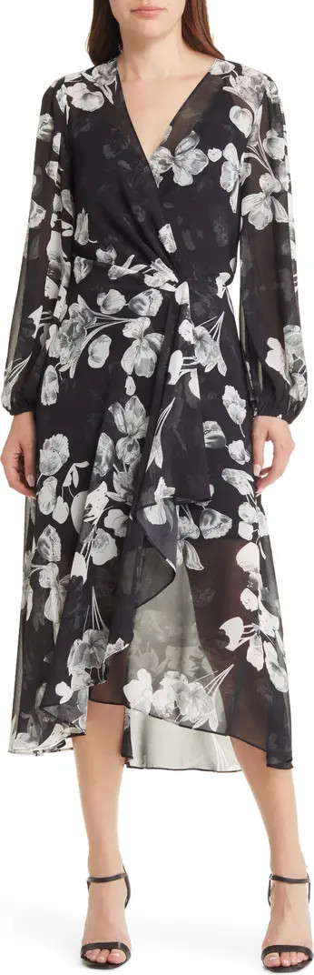 Long Sleeve Faux Wrap Midi Dress | Nordstrom