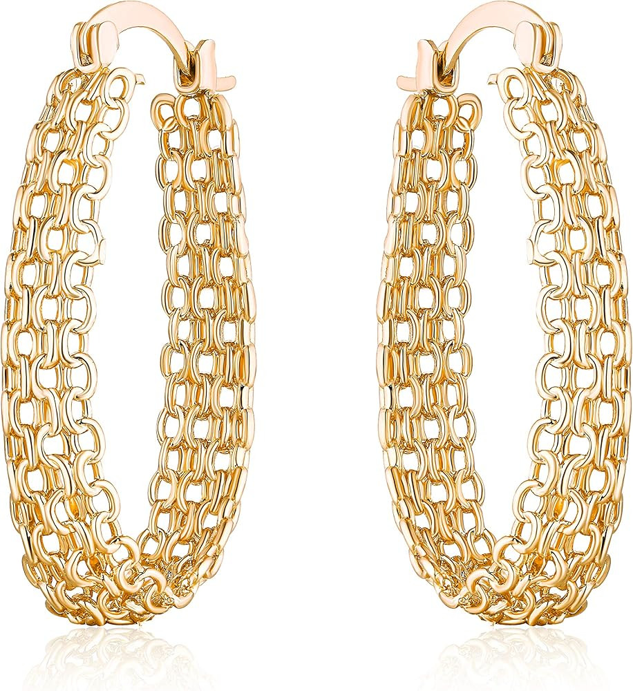 Gold Filigree Earrings for Women | Barzel 18K Gold Plated Link Mesh Braided Filigree Hoop Earring... | Amazon (US)