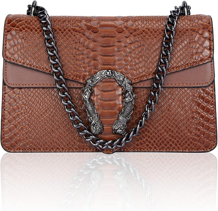 Leather Crossbody and Satchel Purse for Women - Classic Snake Print Chain Purse Luxury PU Leather... | Amazon (US)