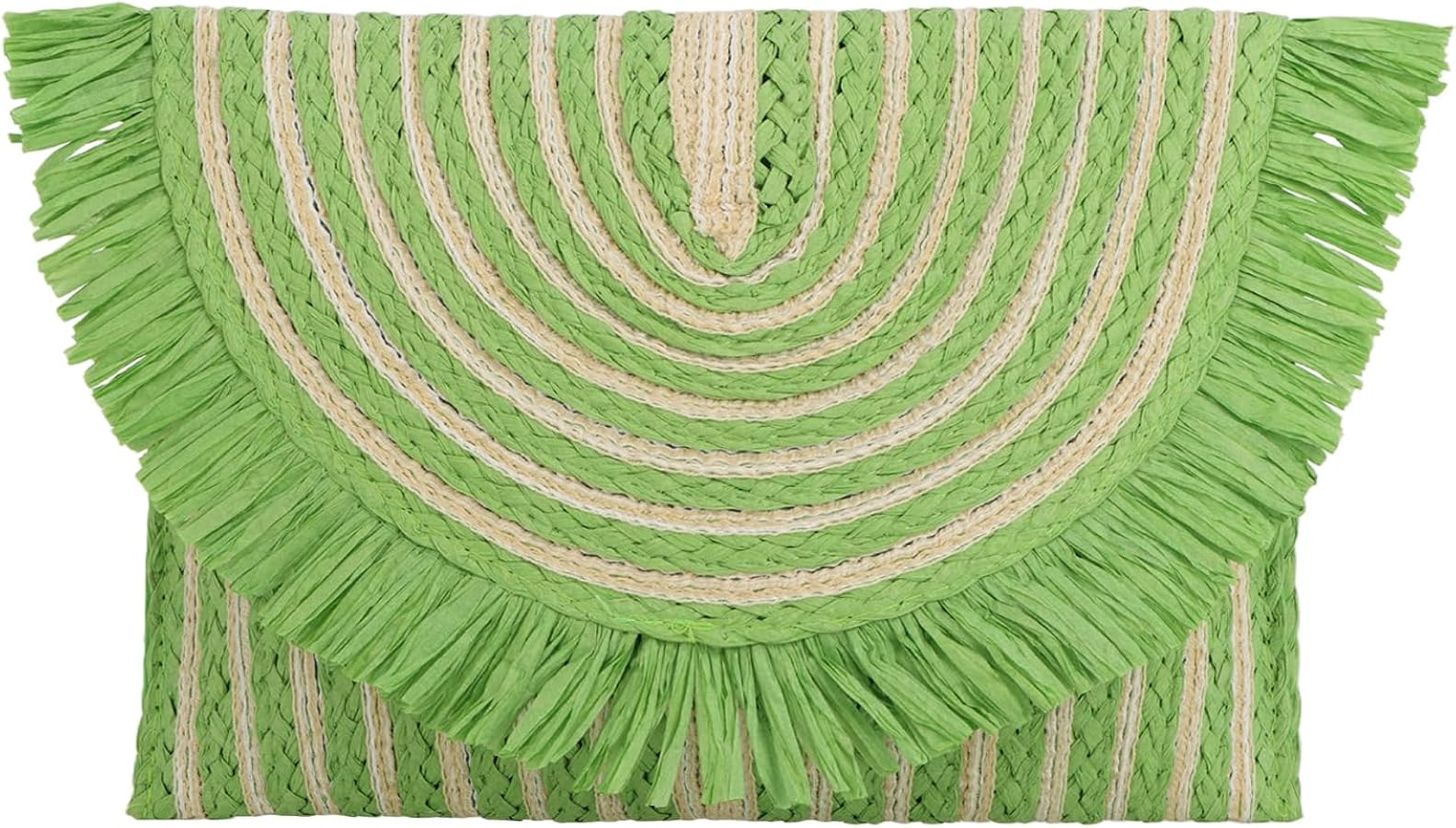Fecialy Women Fringe Straw Clutch Purses Envelope Summer Beach Bags Woven Clutch Handbags | Amazon (US)