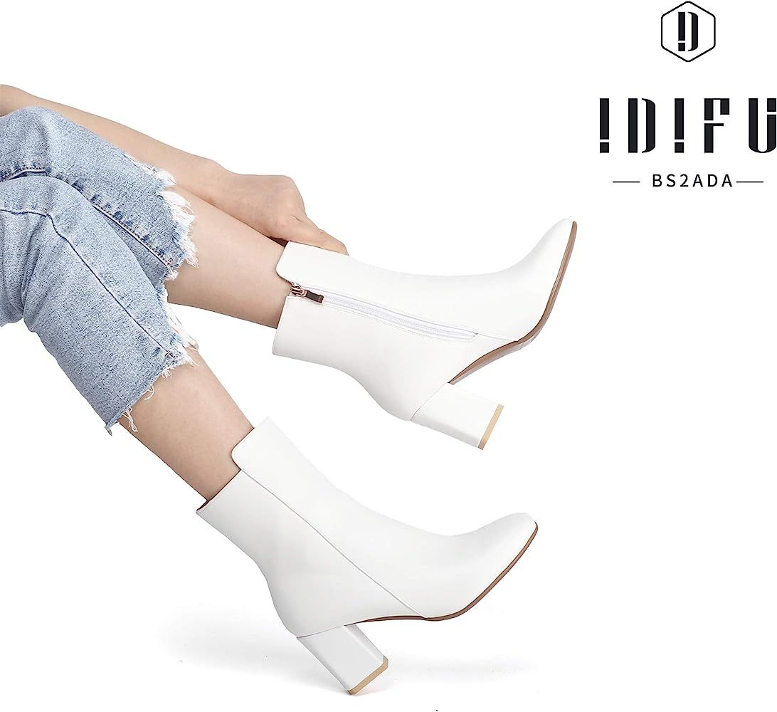 IDIFU Women's Ada Fashion Square Toe Ankle Boots Low Block Heel Short Boots Side Zipper Booties S... | Amazon (US)