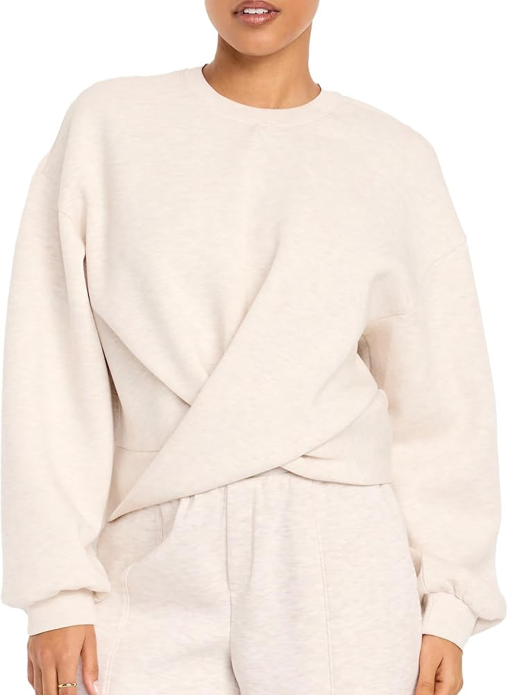 SeeLuNa Women Slouchy Twist Front Sweatshirts Cropped Crewneck Long Sleeve Pullover Shirts Oversi... | Amazon (US)