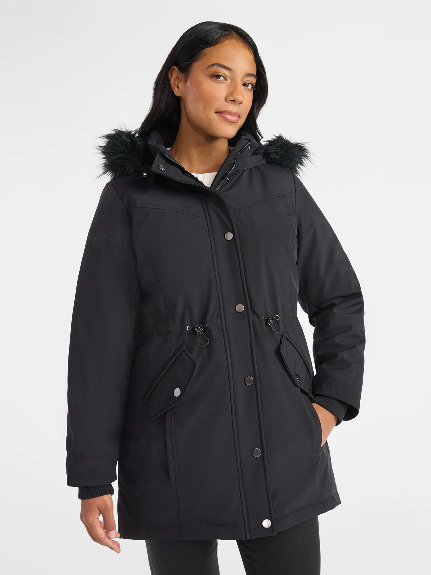Time and Tru Women's and Women's Plus Hooded Anorak Jacket with Faux Fur Trim, Heavyweight, Sizes... | Walmart (US)