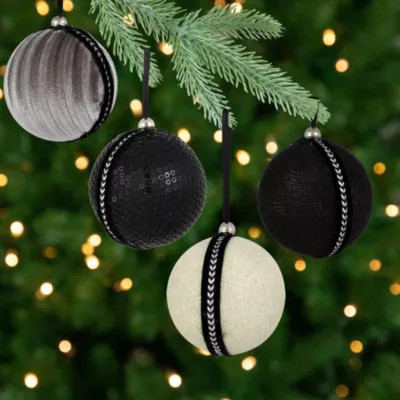 Northlight Sequined and Textured Christmas Ball Ornaments - 2.75" - Black - Set of 4 | Belk