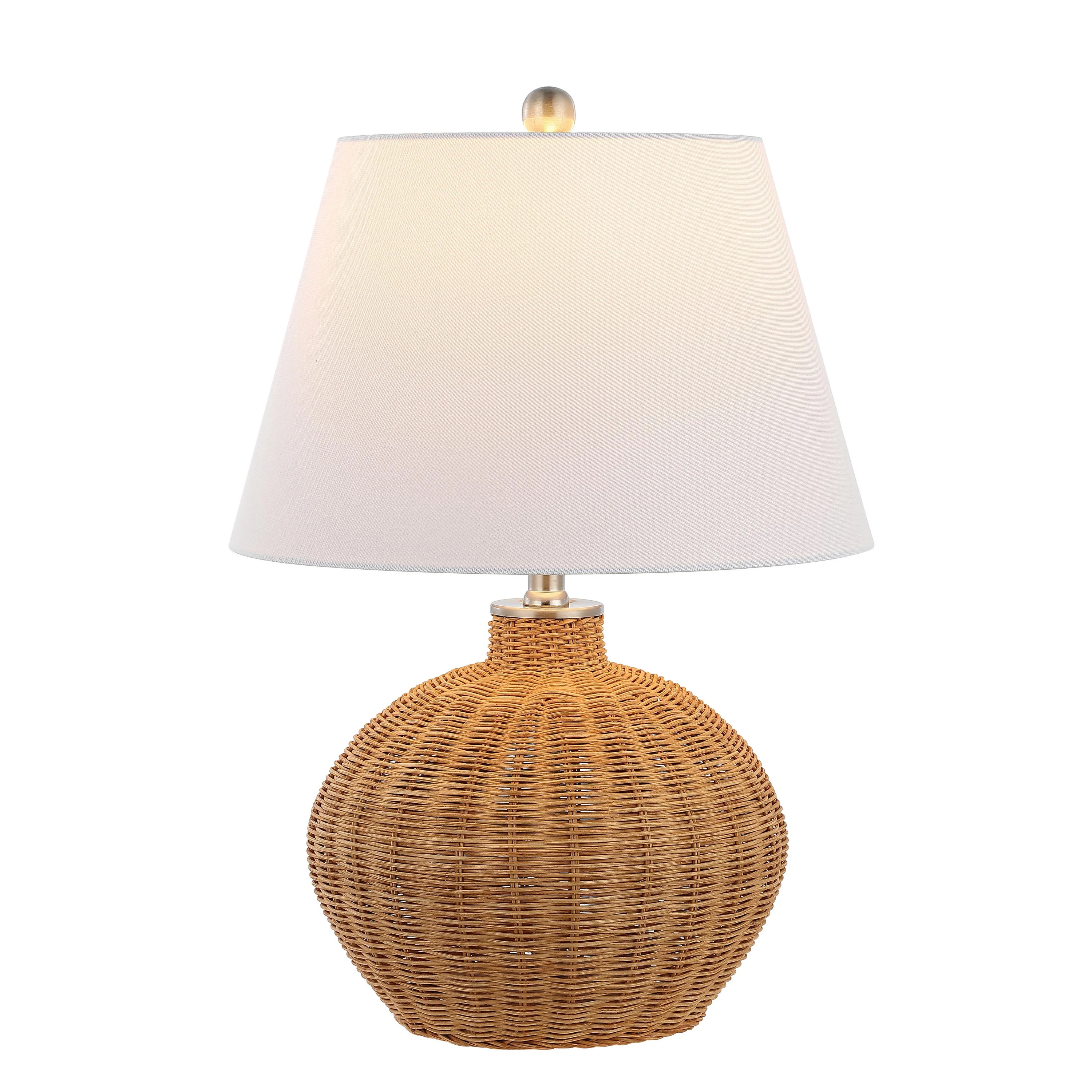 SAFAVIEH Juana 22 in. Coastal Nickel Rattan Table Lamp with White Cotton Shade | Walmart (US)