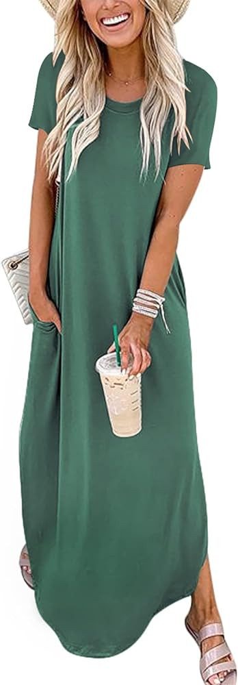 ANRABESS Women's Summer Casual Loose Short Sleeve Long T Shirt Dress Split Maxi Beach Sundress Tr... | Amazon (US)