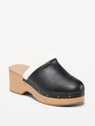 Faux-Leather Sherpa-Lined Clogs for Women | Old Navy (US)