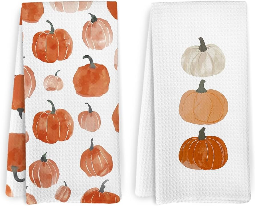 Fall Pumpkin Decor Kitchen Towels and Dishcloths Set of 2, Fall Thanksgiving Day Hand Dish Towel,... | Amazon (US)