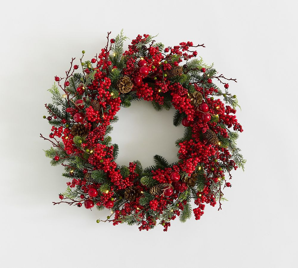 Lit Mixed Berries Wreath 28 | Pottery Barn (US)