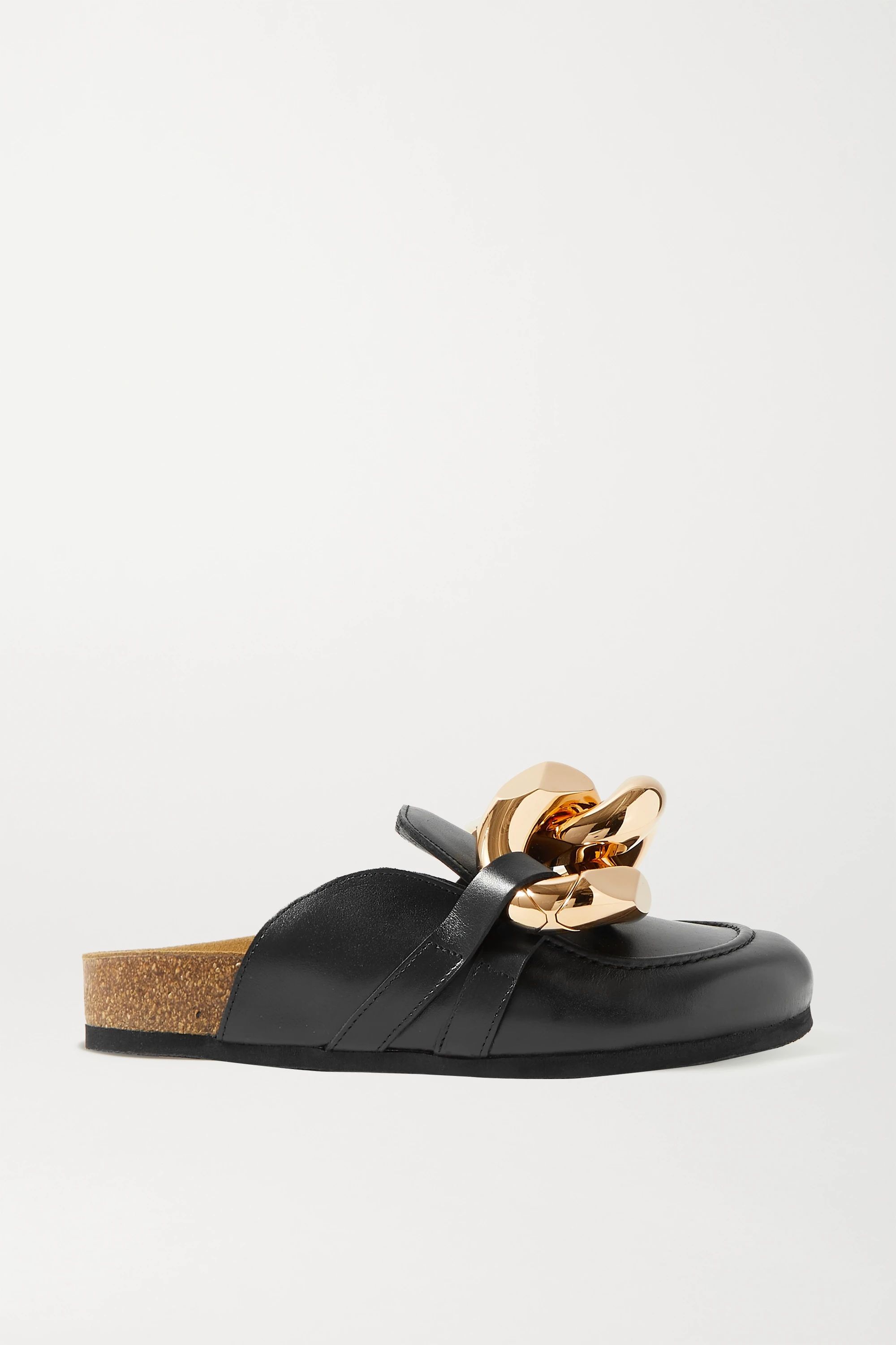 Black Chain-embellished leather slippers | JW Anderson | NET-A-PORTER | NET-A-PORTER (US)