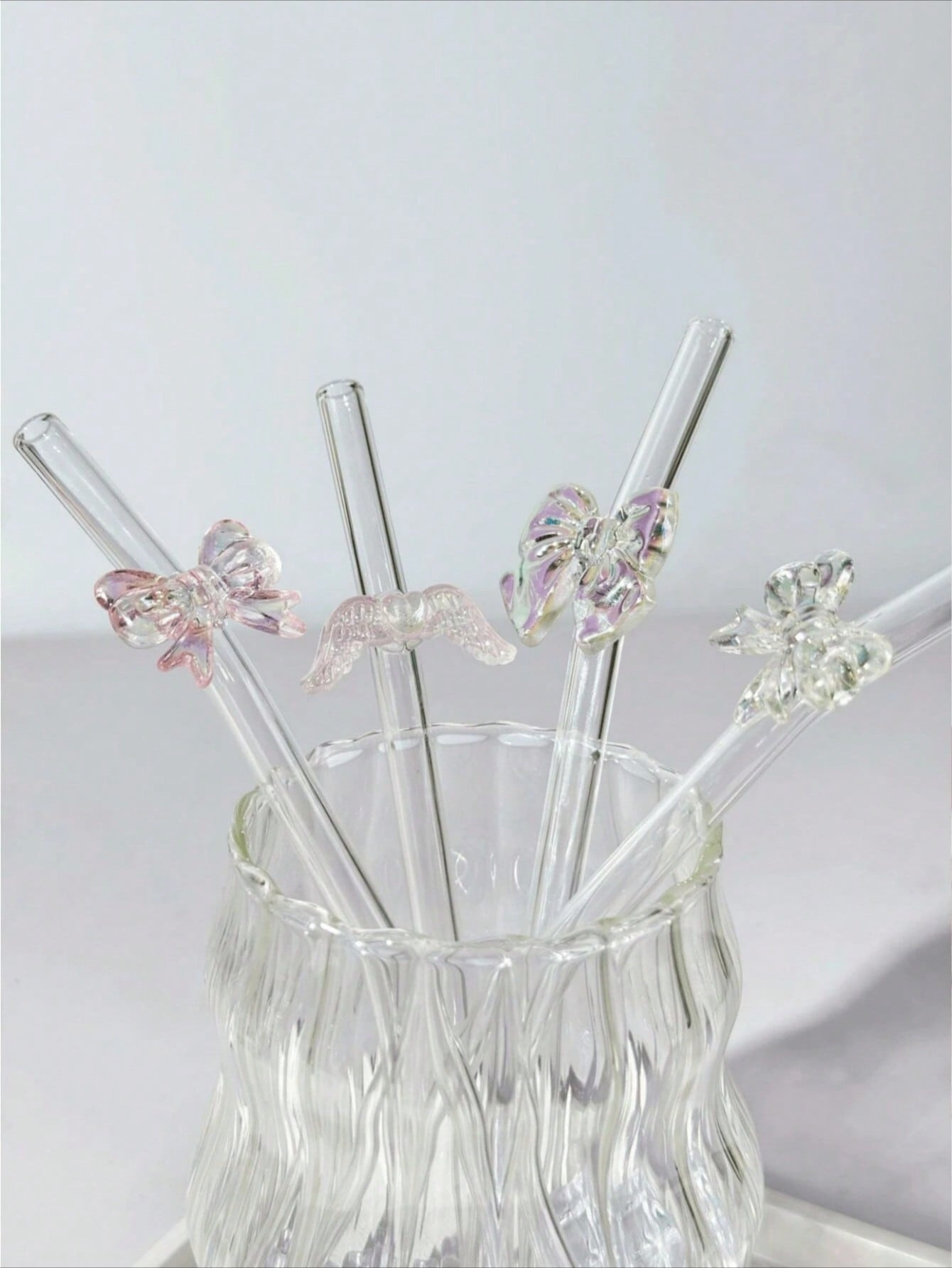 1pc Colorful Bowknot Glass Straw, Heat Resistant, For Bubble Tea, Juice, Milk, Cold Drinks, Bent ... | SHEIN