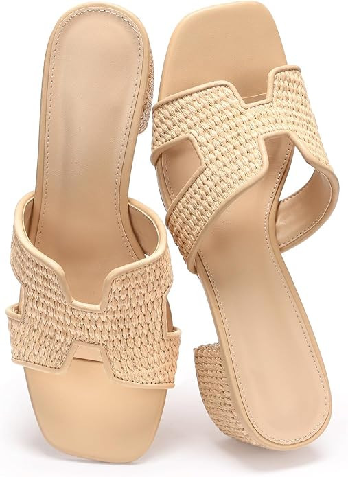 Heeled Sandals for Women Low Block Chunky Heels Cutout Strap Square Open Toe Mule Sandals Casual ... | Amazon (US)