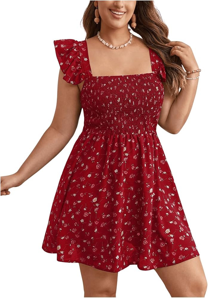 MakeMeChic Women's Plus Size Ruffle Sleeveless Ditsy Floral Shirred High Waist A Line Mini Short ... | Amazon (US)