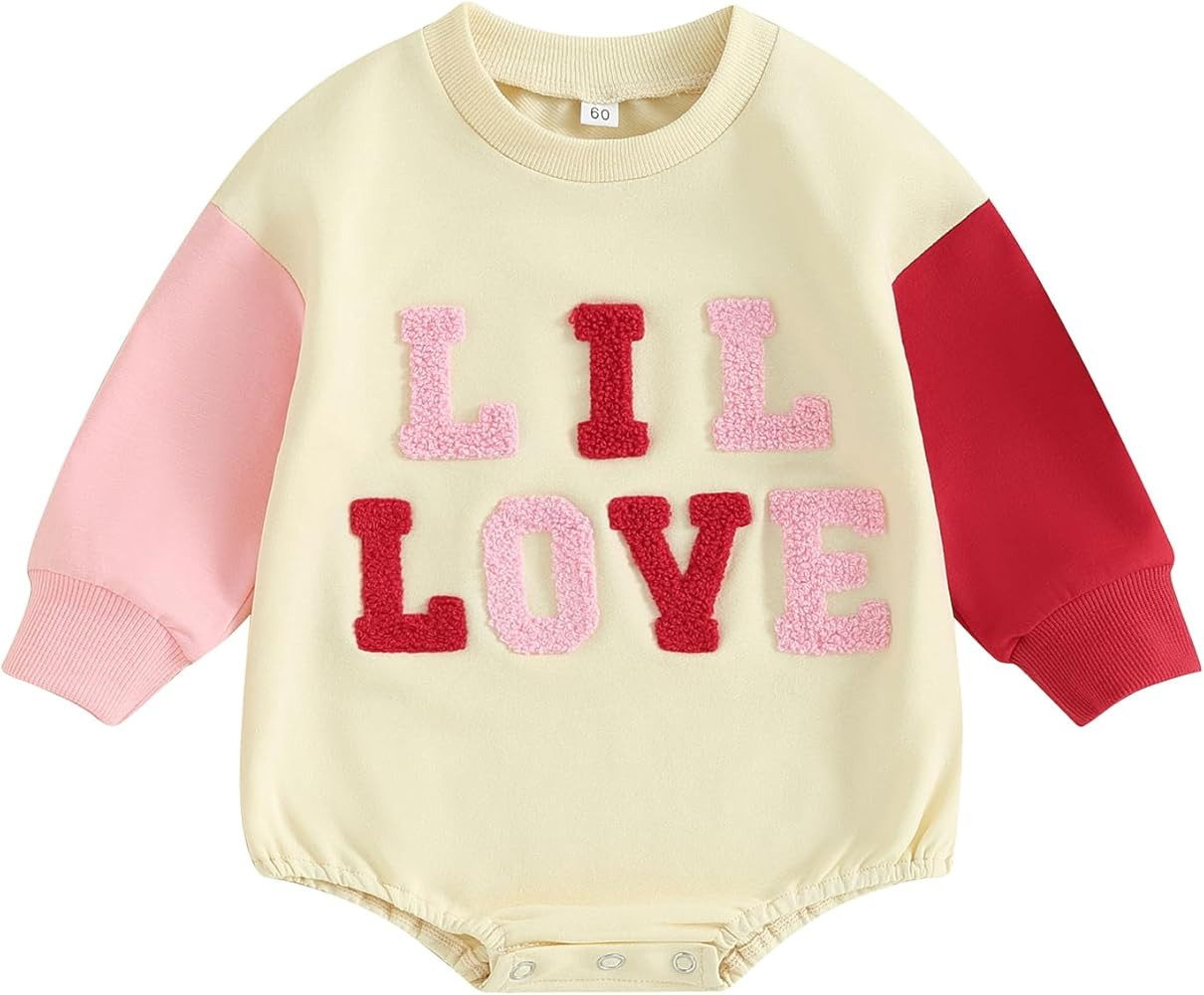 GuliriFei Newborn Baby Valentines Day Outfits Loved Fuzzy Embroidery Sweatshirt Romper Long Sleev... | Amazon (US)