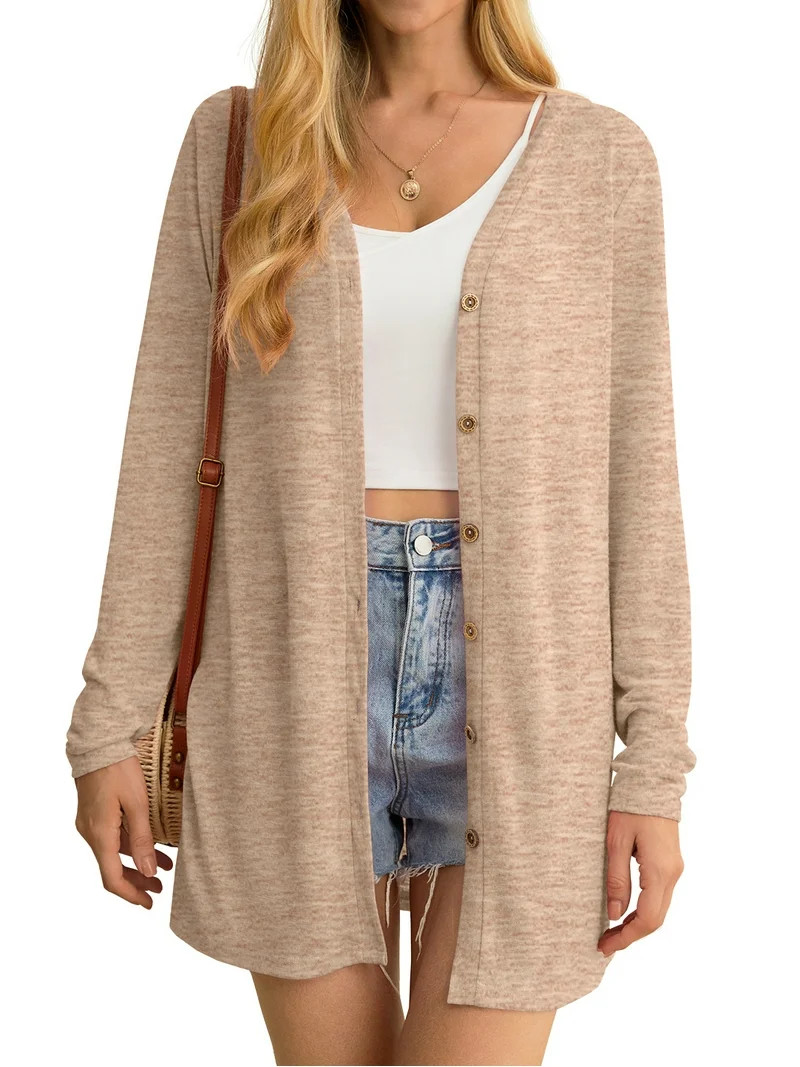 JWD Women's Cardigan Lightweight Open Front Cardigan Sheer Long Sleeve Button Down Loose Knited C... | Walmart (US)