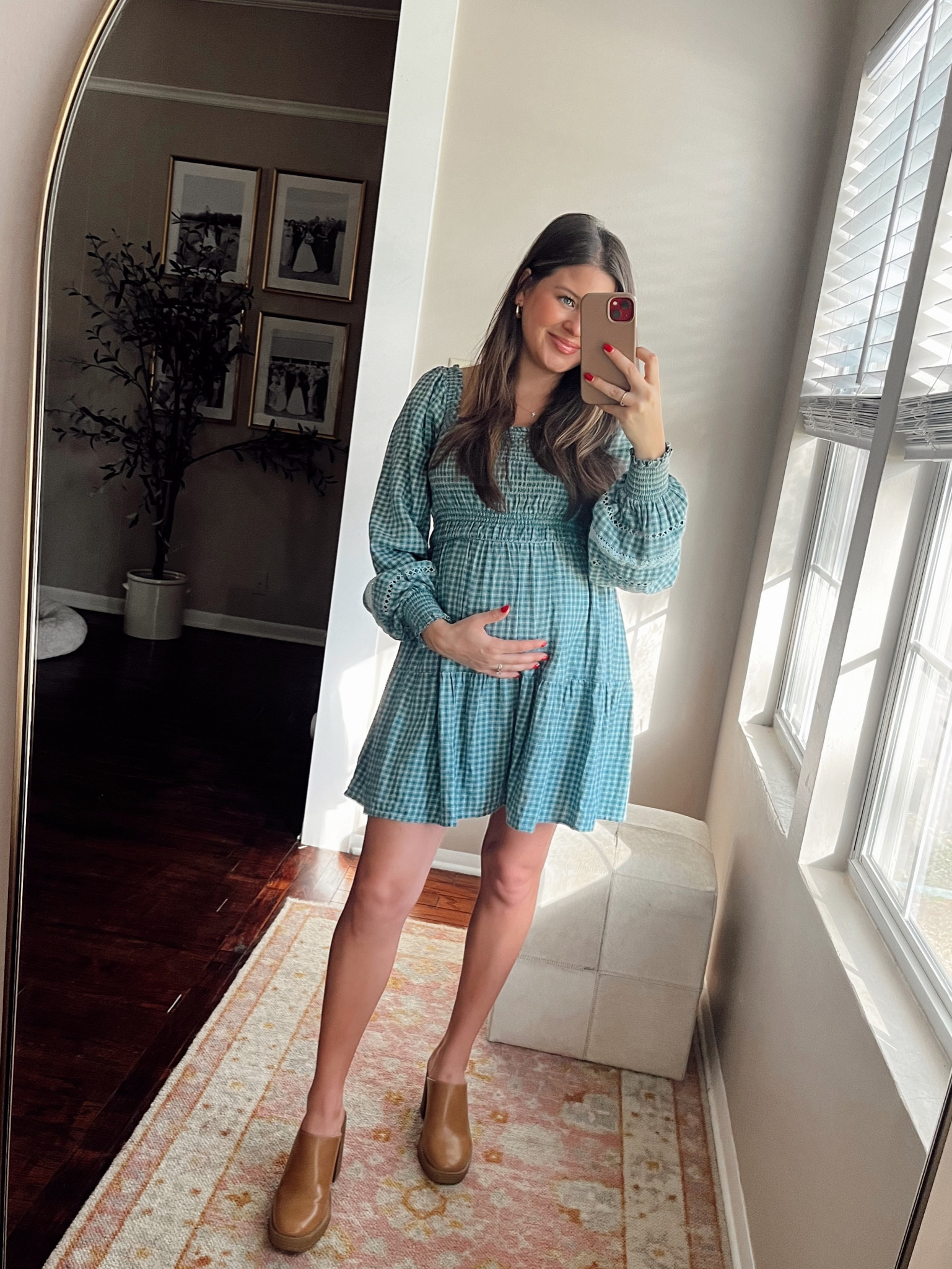 This smocked dress is perfect for fall! I love to look for plaid or gingham patterns for fall/winter. This dress is from American Eagle two years ago but I have tagged similar dresses. 

Gingham, Plaid, Smocked Dress, Bump Friendly, American Eagle, Pink Blush, Old Navy, Mini Dress, Fall Outfit, Slip On Mules, Heeled Mules, Pregnant, October Style, Fall Dress

#LTKfindsunder100 #LTKstyletip #LTKbump