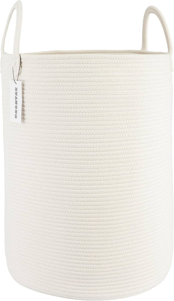 Cotton Rope Laundry Basket Hamper for Clothes Woven Storage Basket for Living Room Bedroom Boho T... | Amazon (US)