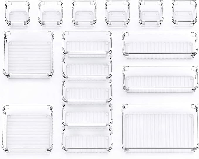 InnoGear Set of 16 Desk Drawer Organiser Trays with 5-Size Clear Plastic Storage Boxes Divider Ma... | Amazon (UK)