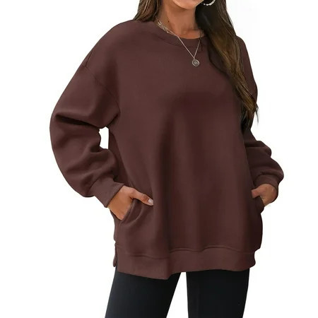 Brown Womens Sweatshirts Womens Oversized Sweatshirts Crewneck Long Sleeve Tops Pullover Fall Fashion Clothes with Pocket Going Out Tops for Women | Walmart (US)