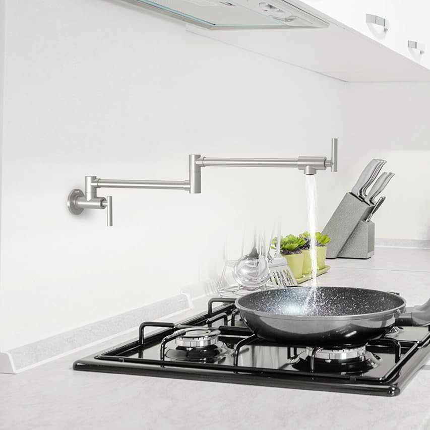 LEPO Pot Filler Faucet, Wall Mount Solid Brass Brushed Nickel Double Joint Swing Arm Folding Kitc... | Amazon (US)