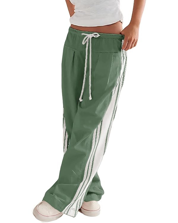Hongsui Women's Wide Leg Pants Drawstring High Rise Side Striped Slouchy Palazzo Pants with Pocke... | Amazon (US)
