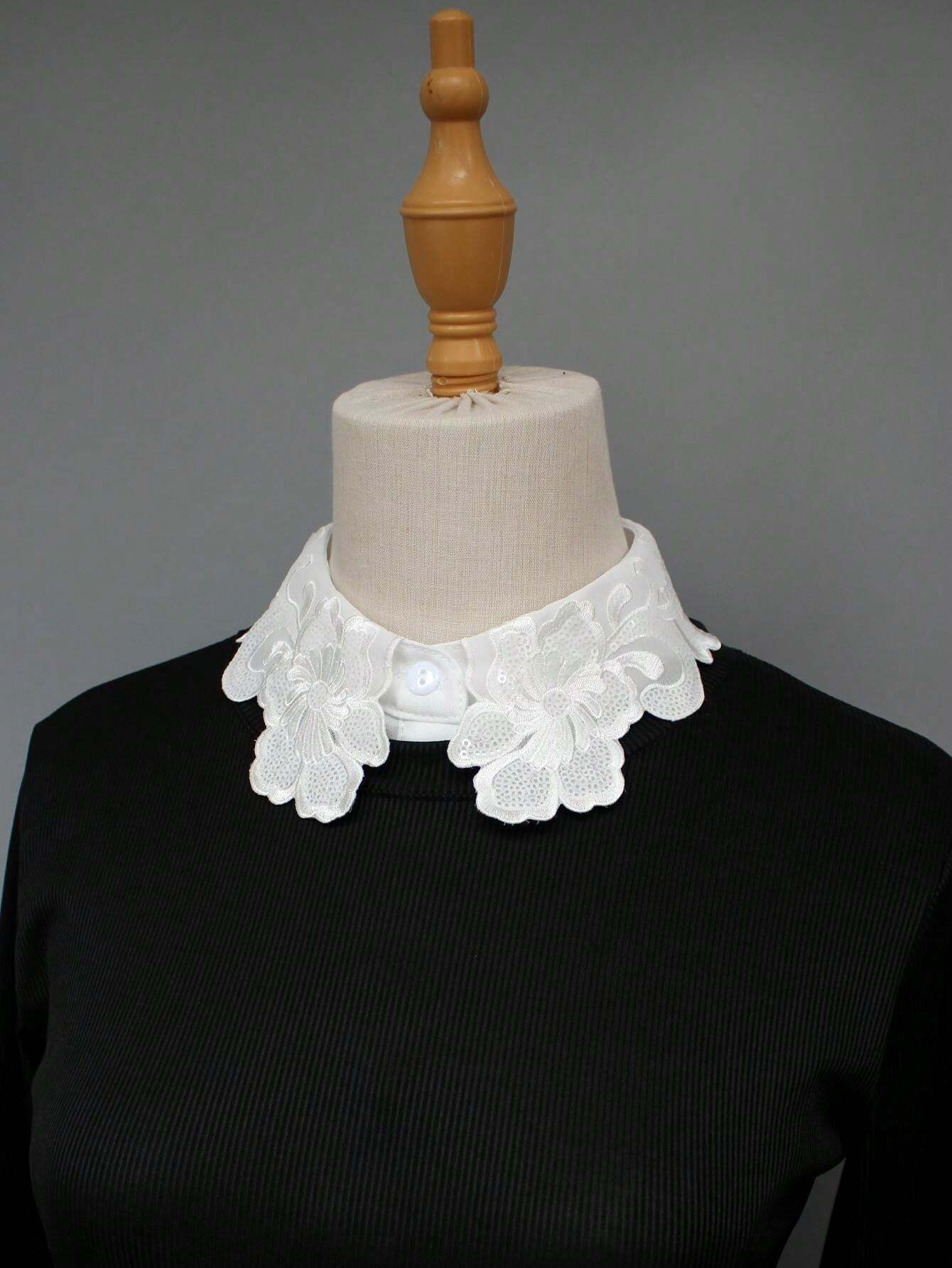 1pc Floral Faux Pearl Beaded Ruffle Collar Detachable Decorative Shirt Collar, Suitable To Pair W... | SHEIN