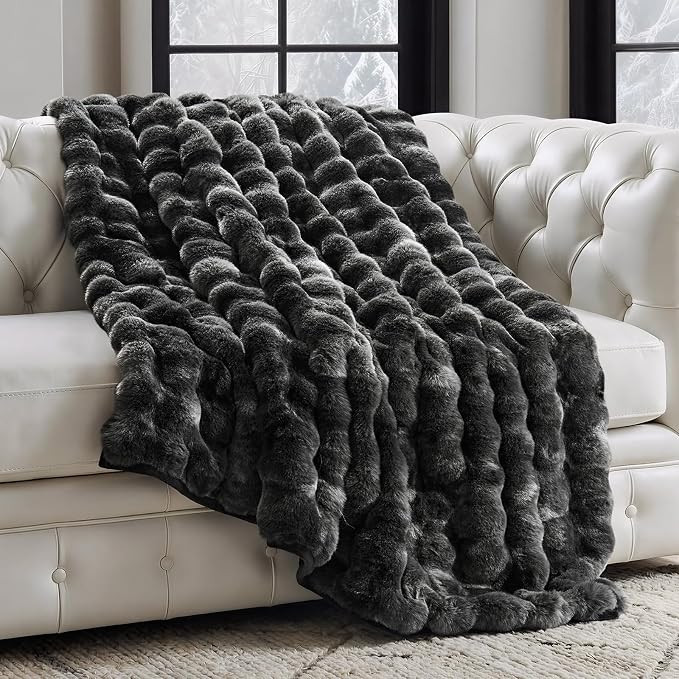 EverGrace Ultra Soft Luxury Fluffy Faux Rabbit Fur Throw Blanket, Thick Warm Bubble Throw for Bed... | Amazon (US)