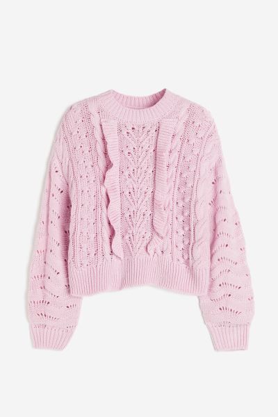 Ruffle-trimmed Sweater - Light pink - Ladies | H&M US | H&M (US)