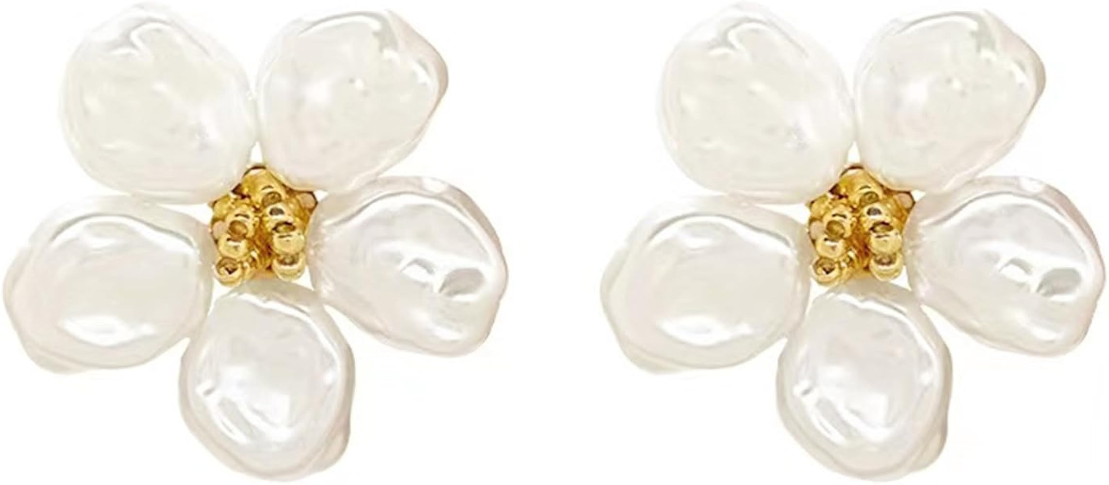 Baroque Pearl Flower Stud Earrings Boho Charm Irregular White Daisy Flowers Floral Pearls Light L... | Amazon (US)