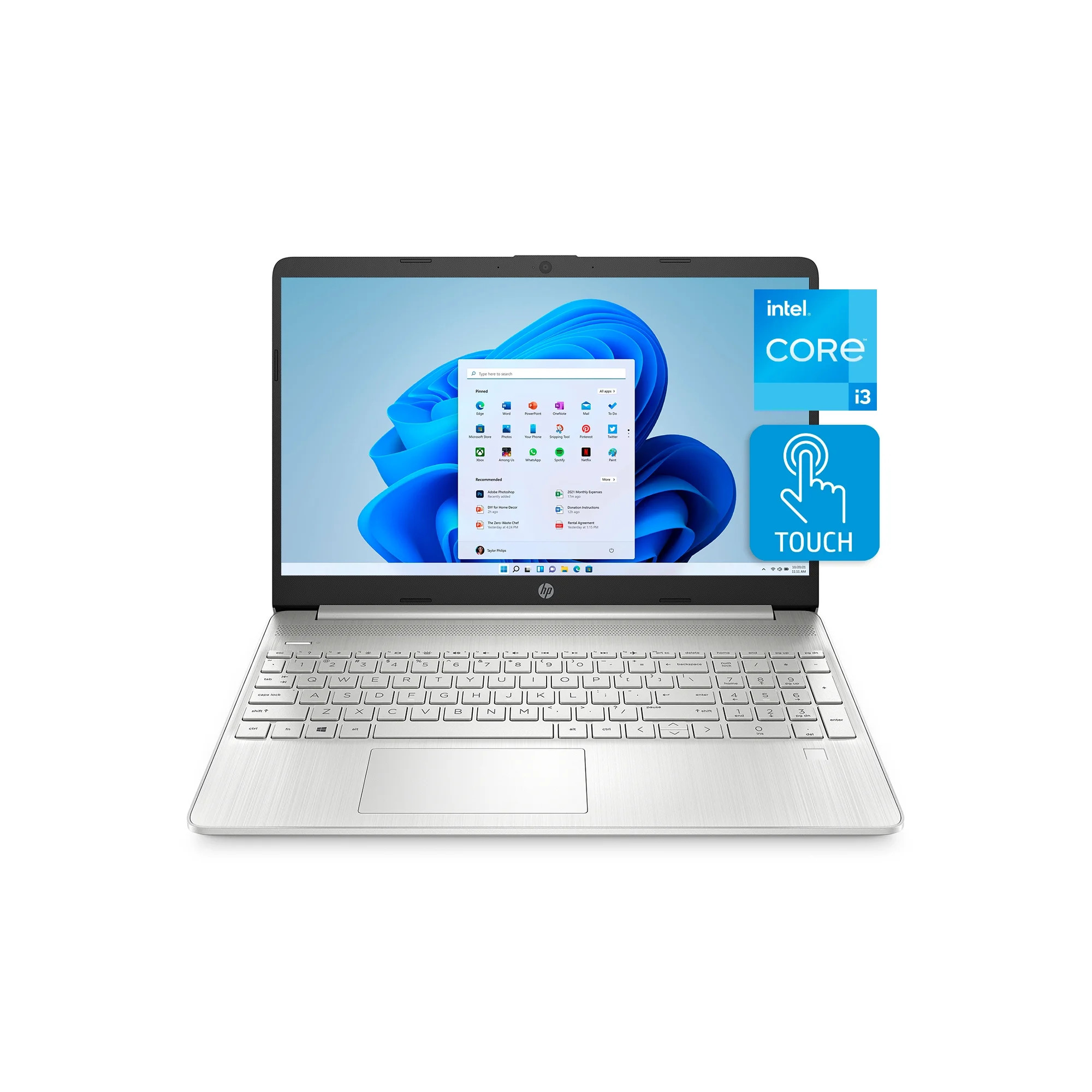 HP 15.6" FHD Touch, Intel Core i3-1115G4, 8GB RAM, 256GB SSD, Silver, Windows 10 (S mode), 15-dy2... | Walmart (US)