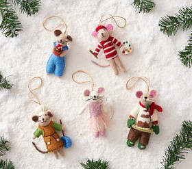 Felted Merry Mice Ornaments, Set of 5 | Pottery Barn Kids