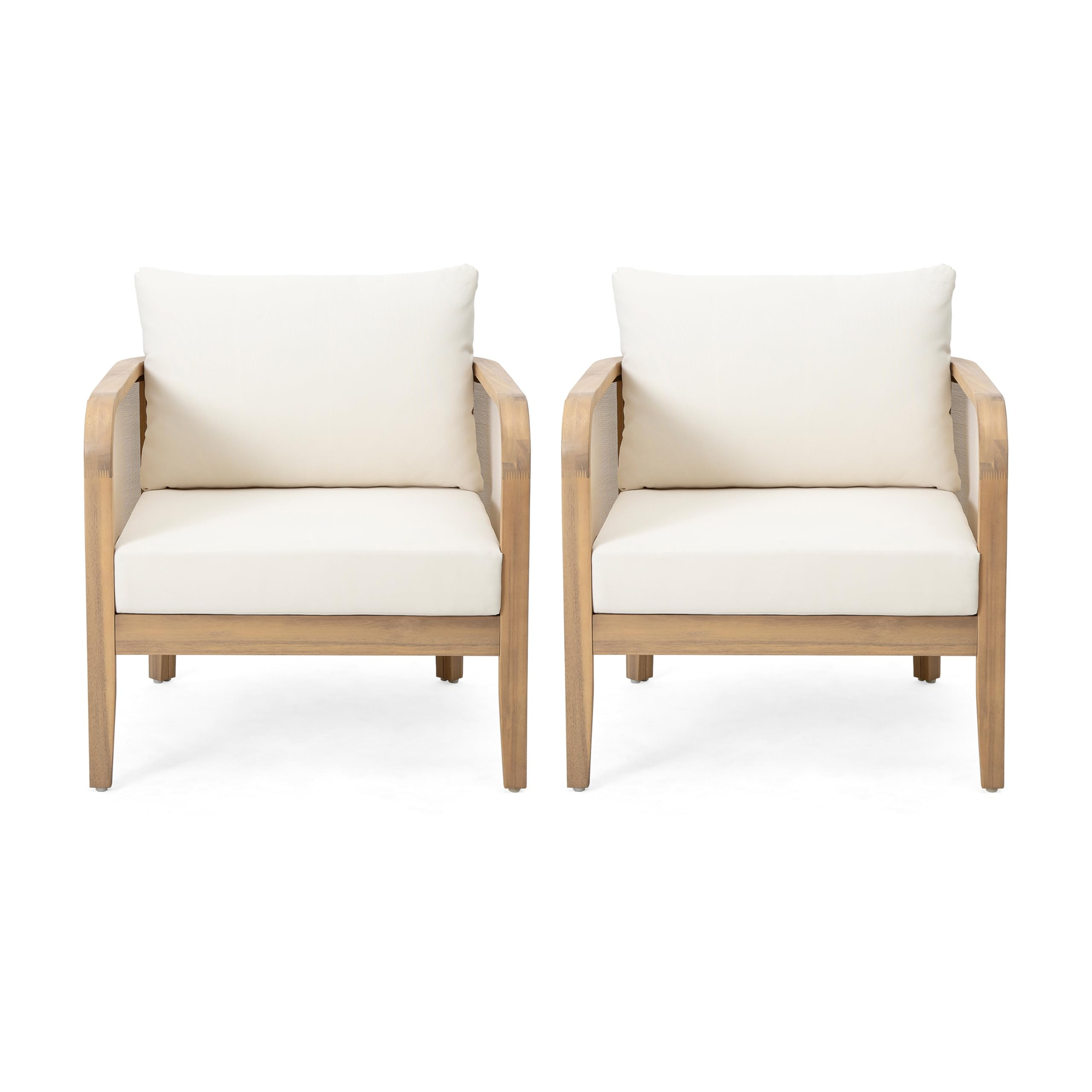 Merax Outdoor Acacia Wood Patio Club Chair Set of 2 Conversation Set with Waterproof Thick Cushio... | Amazon (US)